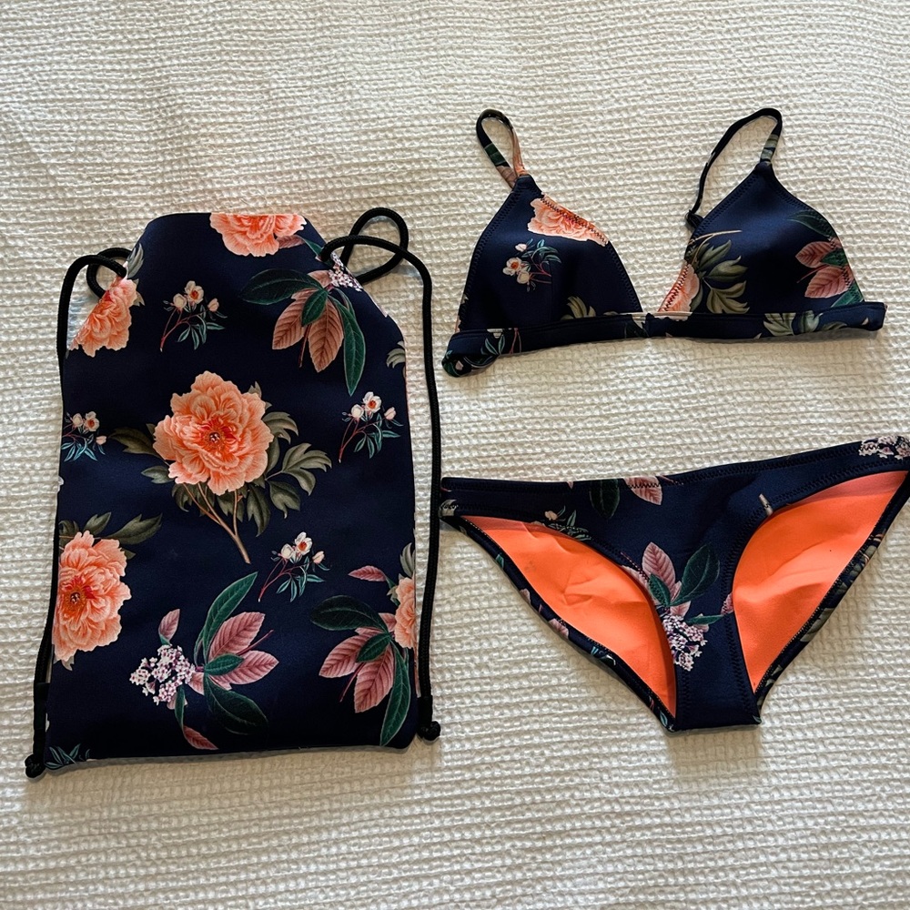 TRIANGL Floral Bikini Set - Black and Orange
